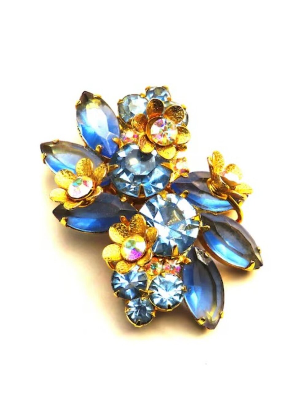 Juliana D & E Blue Aurora Borealis Rhinestone Brooch - Picture 4 of 7